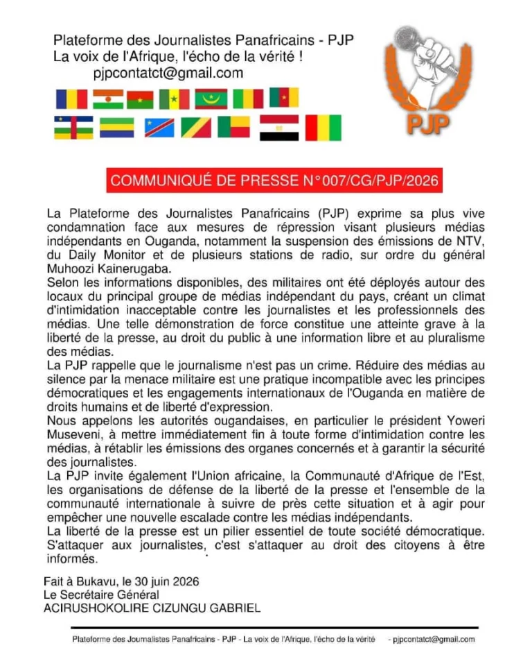 Ouganda : la Plateforme des journalistes panafricains condamne la répression des médias et interpelle Museveni