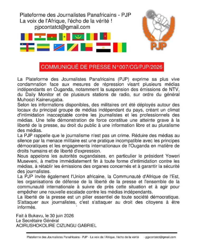 Ouganda : la Plateforme des journalistes panafricains condamne la répression des médias et interpelle Museveni