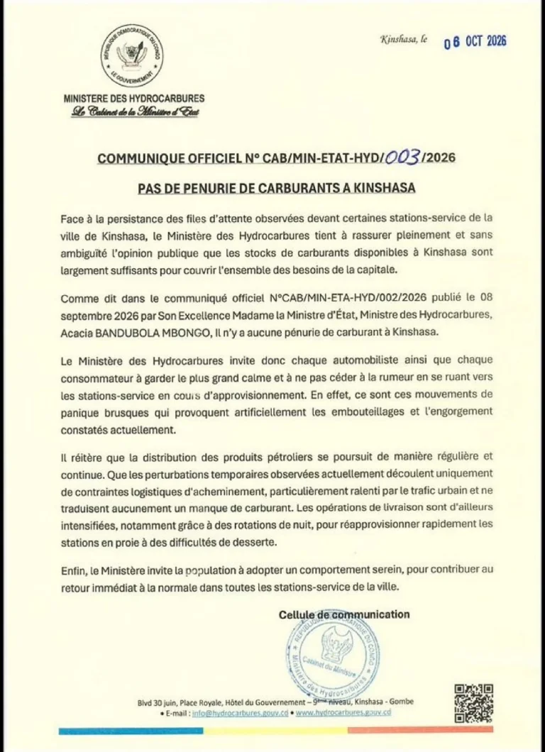 Le gouvernement congolais assure qu&rsquo;il n&rsquo;y a pas de pénurie de carburant à Kinshasa